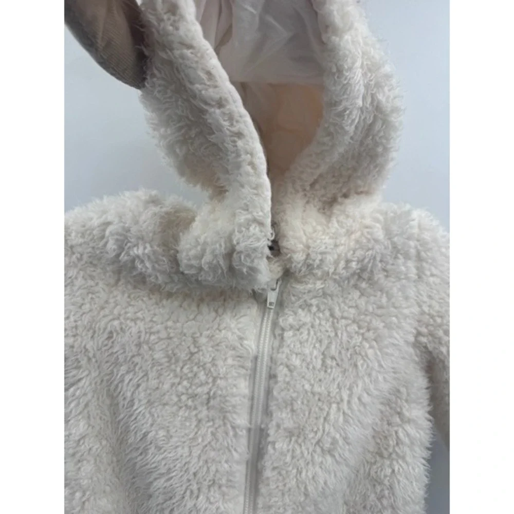 Pottery Barn Kids Ivory Reindeer Sherpa One-Piece Fleece SZ 6-12mo Holiday Cozy